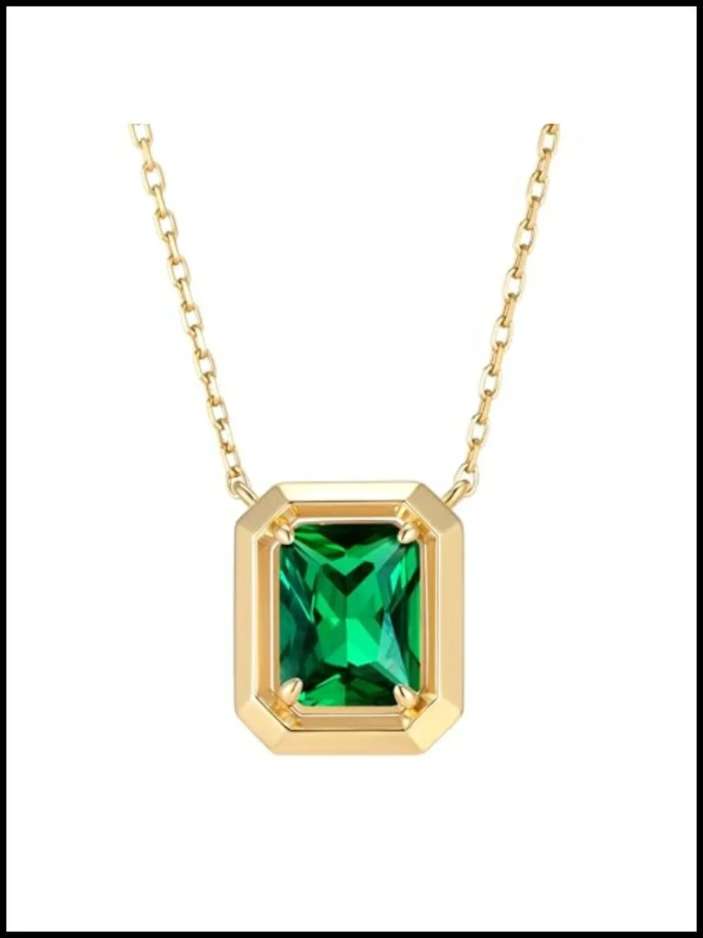 2CT Lab Grown Emerald Pendant Necklace, 925 Sterling Silver with 14K Gold